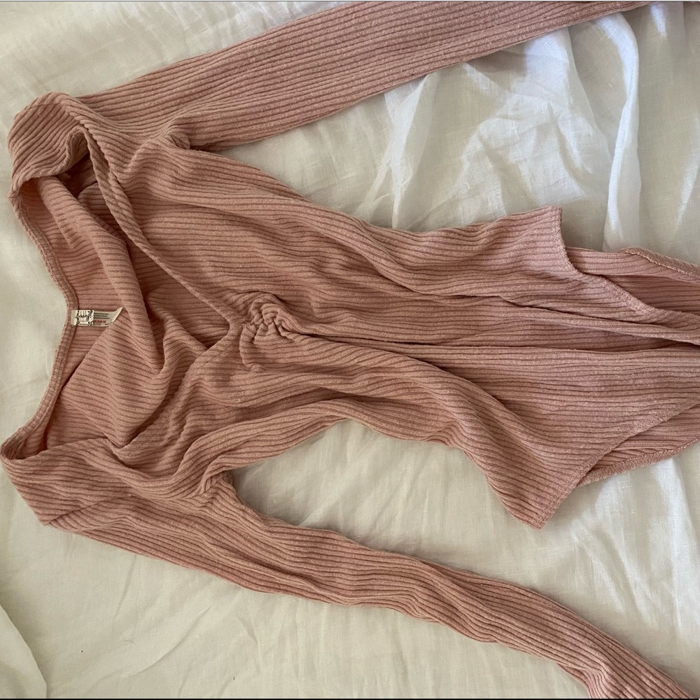 Free People Pink Ribbed Bodysuit